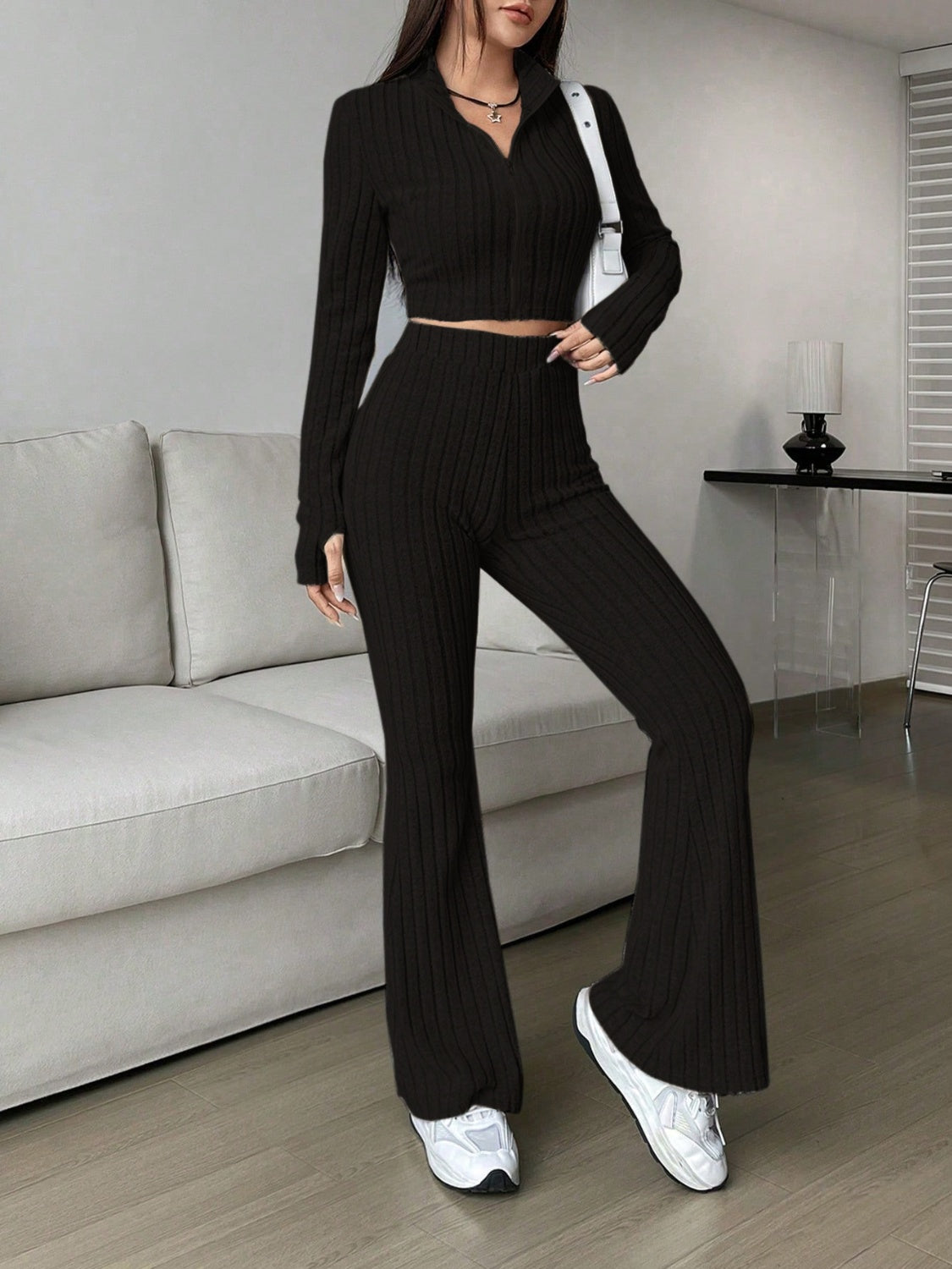 honey zip up long sleeve top and pants set