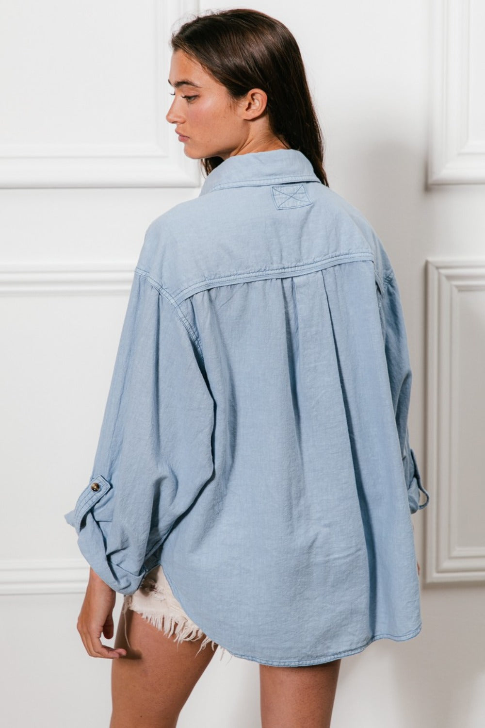 bibi button down stitch detail shirt with chest pockets