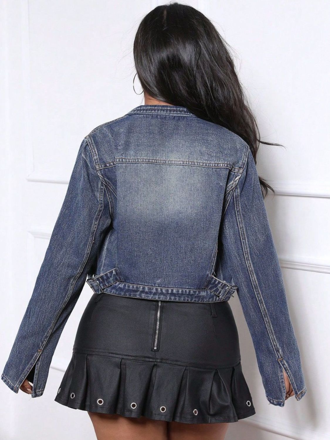 zip up long sleeve denim top