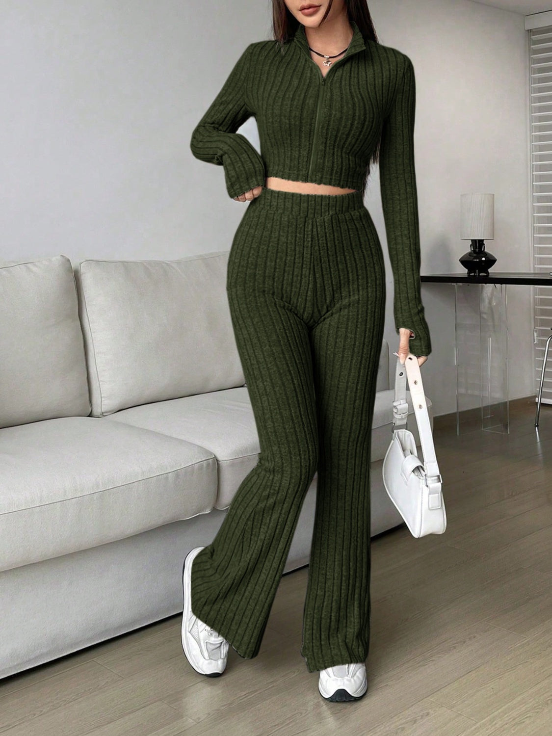 honey zip up long sleeve top and pants set