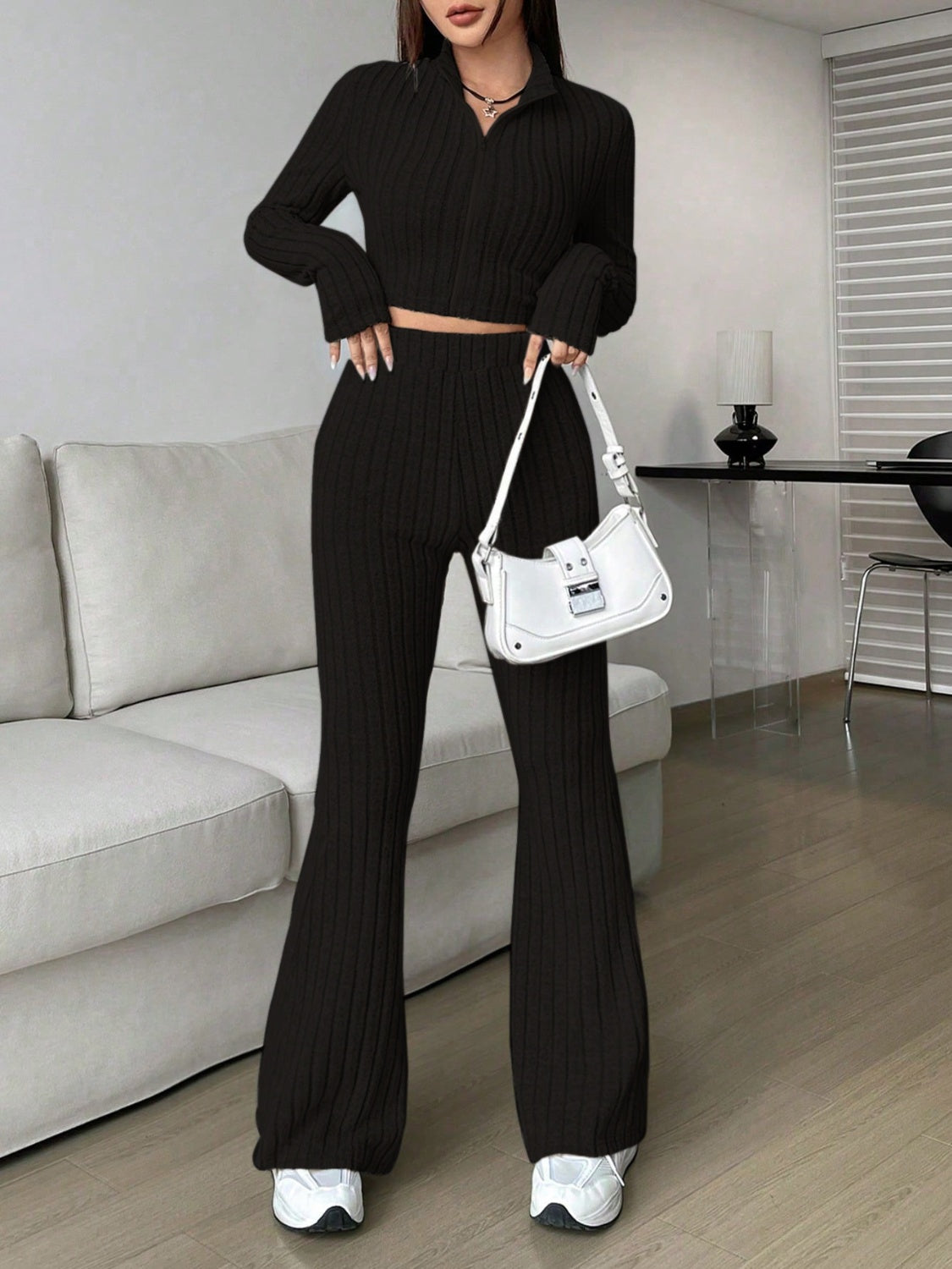 honey zip up long sleeve top and pants set