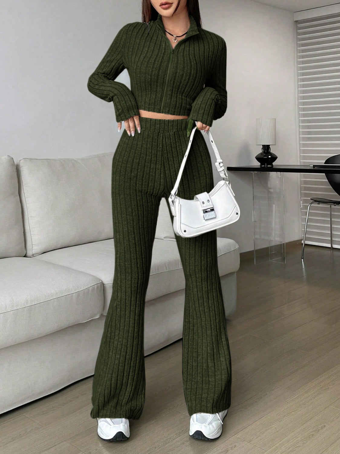 honey zip up long sleeve top and pants set