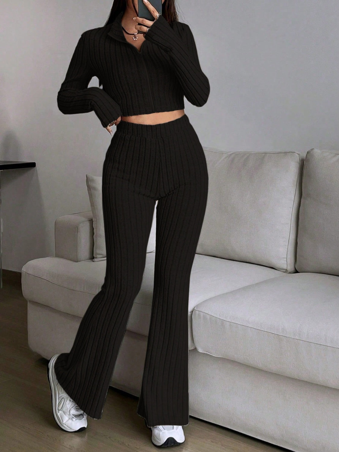 honey zip up long sleeve top and pants set