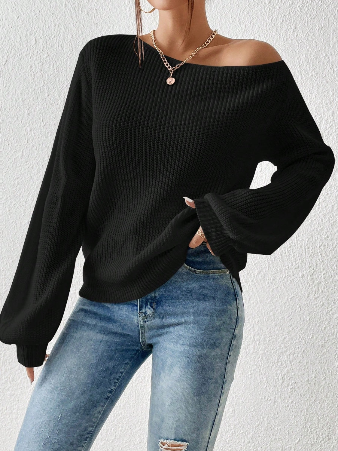 honey single shoulder long sleeve sweater