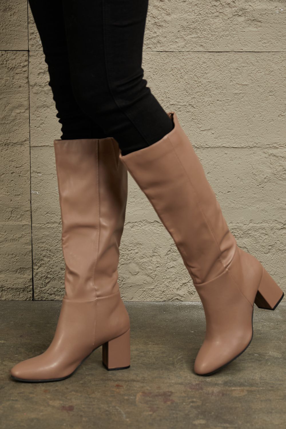 east lion corp block heel knee high boots