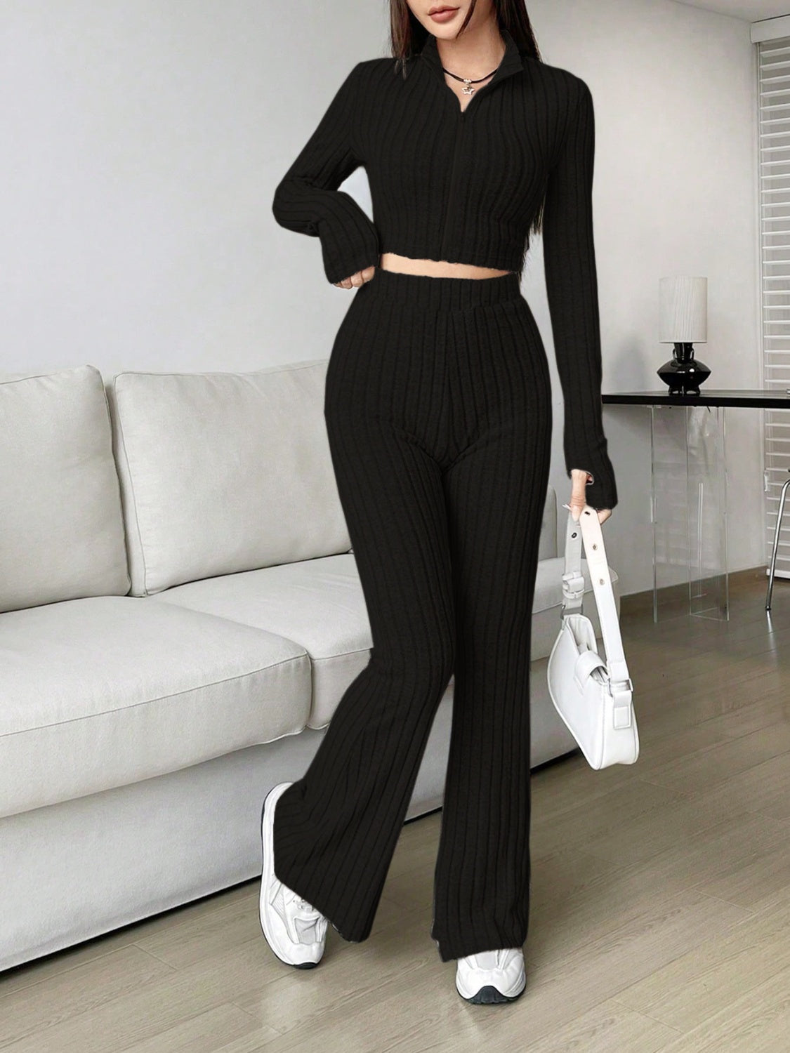 honey zip up long sleeve top and pants set