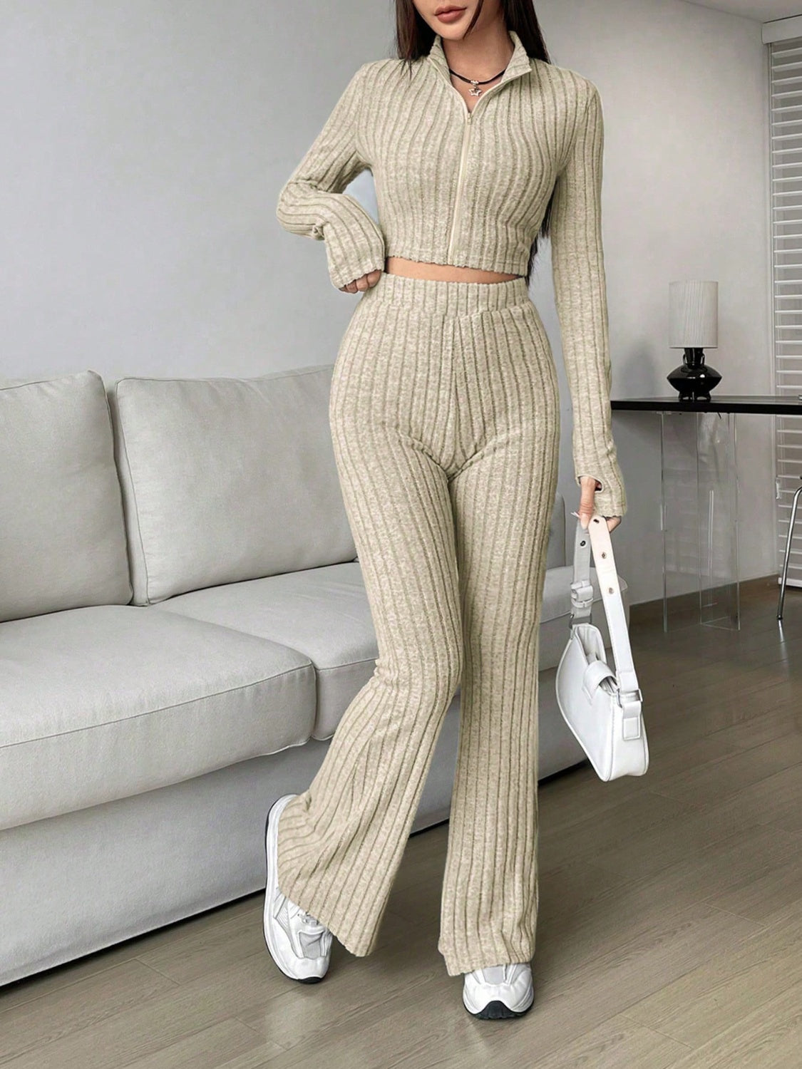 honey zip up long sleeve top and pants set