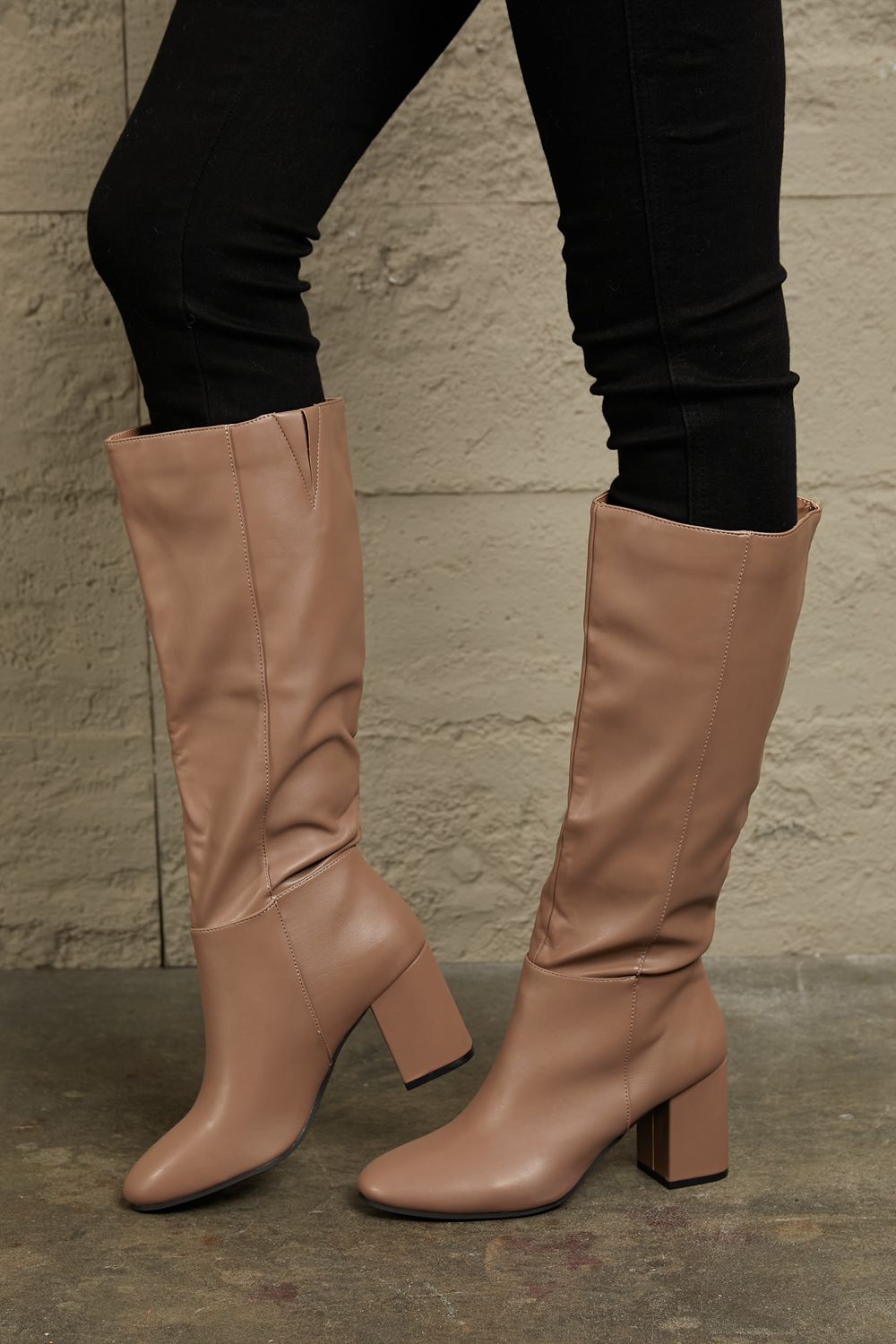 east lion corp block heel knee high boots