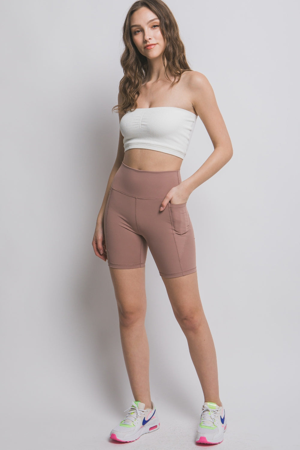 love tree high waist seam detail active shorts