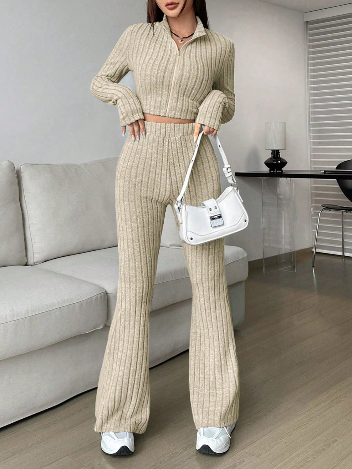 honey zip up long sleeve top and pants set