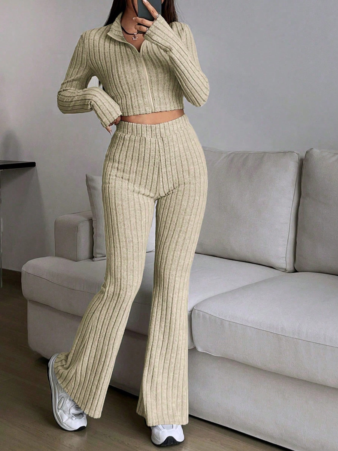 honey zip up long sleeve top and pants set